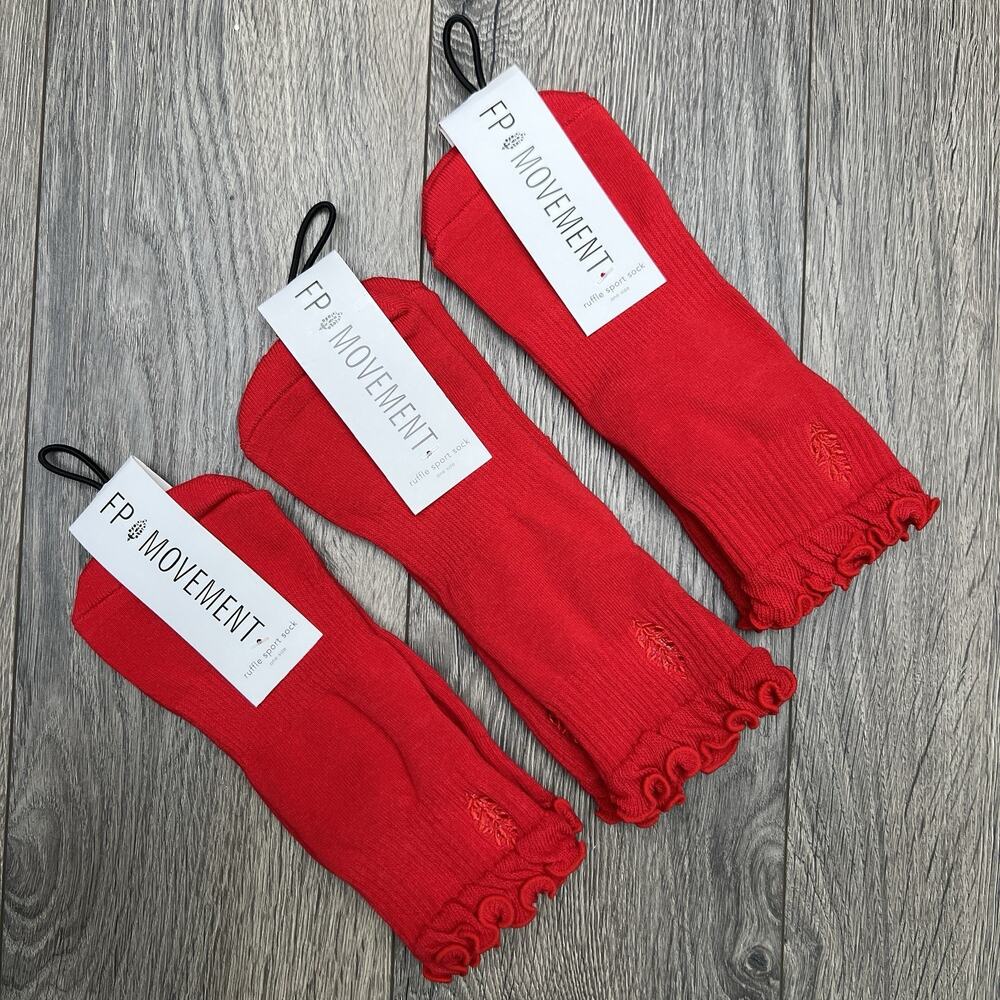 3 Pack Free People Movement Red Ruffle Sport Socks Winterberry $18